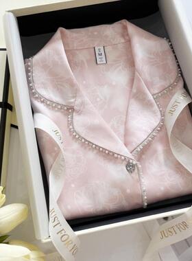 2025春夏轻奢冰丝睡衣女长袖蕾丝高级感送闺蜜家居服套装礼盒装