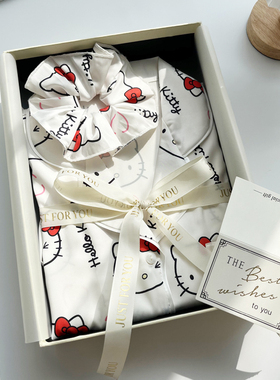 kitty猫咪冰丝睡衣女可爱长袖送朋友闺蜜生日礼物薄款家居服套装