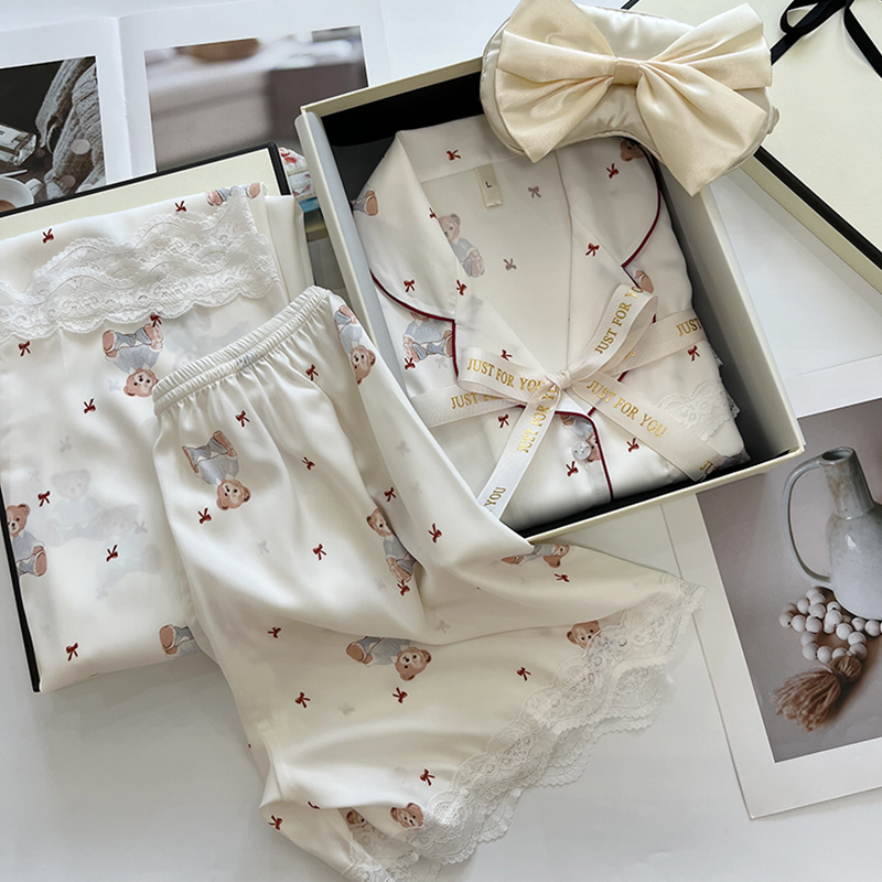 蕾丝熊春夏冰丝睡衣女士甜美可爱家居服可外穿送闺蜜女友生日礼物