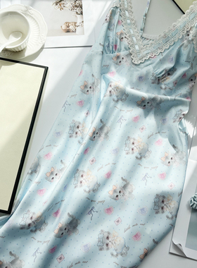 2025新款猫咪冰丝睡裙性感吊带睡衣少女高级感家居服送闺蜜礼盒装