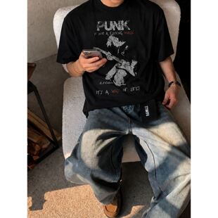 260g索罗娜凉感夏季男装短袖T恤punk乐队朋克科本美式复古高街