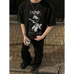 260g索罗娜凉感夏季男装短袖T恤punk乐队朋克科本美式复古高街