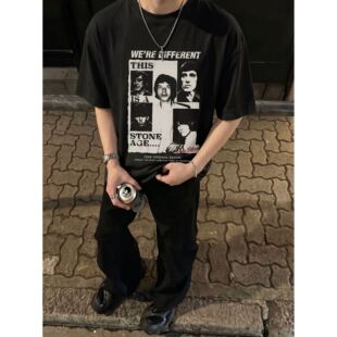 260g索罗娜凉感夏季男装短袖T恤滚石乐队人像美式复古街头高街潮