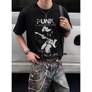 260g索罗娜凉感夏季男装短袖T恤punk乐队朋克科本美式复古高街