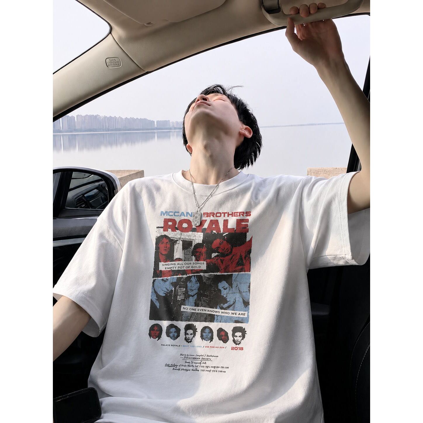 索罗娜凉感美式复古摇滚T恤男