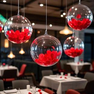 玫瑰花波波球吊饰商场珠宝店情人节气球布置场景开业门店氛围装饰