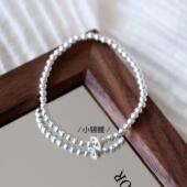 幸运之鲤好运环环相扣 纯银珠手串实心简约百搭素串叠戴手链礼物