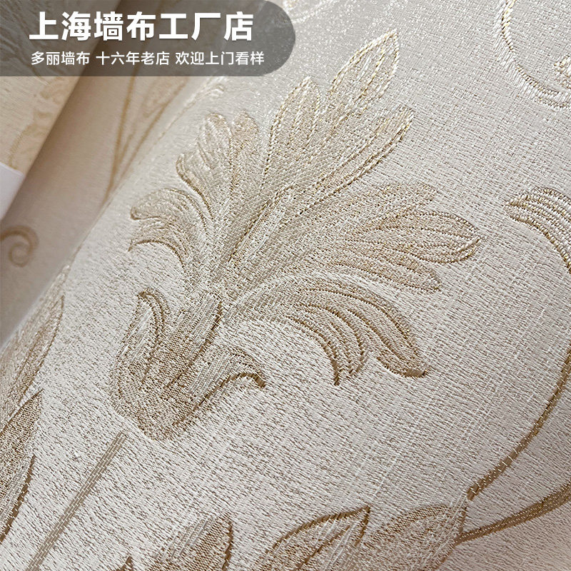 经典大马士革大提花背景墙布高精密珠光细叶条壁布3.5米领绣11