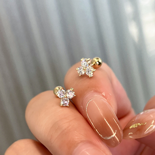 18K金实验室培育钻石耳饰拧扣螺丝睡觉免摘满钻高级感耳钉三钻女