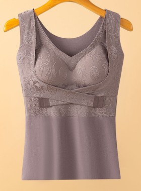 保暖背心打底内穿带胸女士中式提花托胸垫秋冬季防寒内衣9905保暖