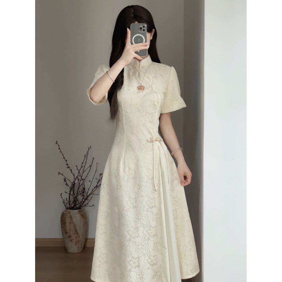 新中式国风改良奥黛旗袍2025春夏新款年轻款少女蕾丝连衣裙小个子