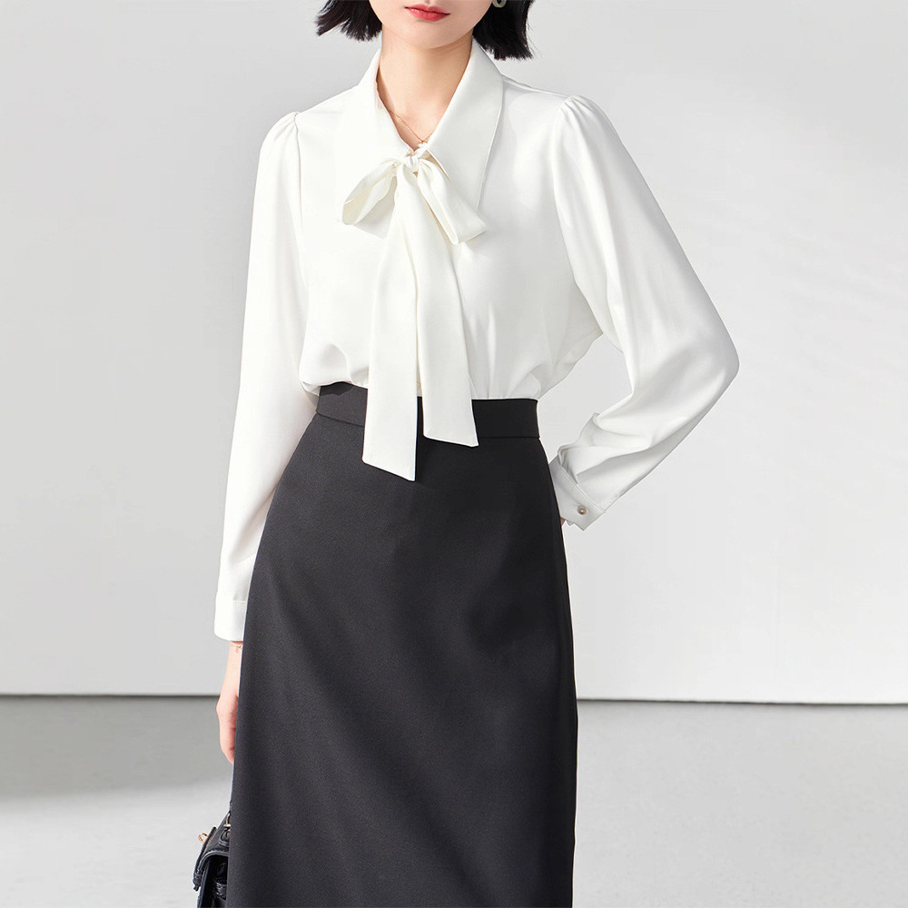 法式气质白色蝴蝶结雪纺衬衫女装设计感小众垂感衬衣别致上衣