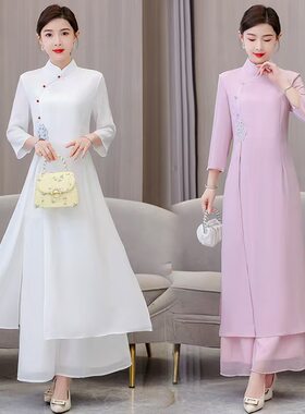 春夏旗袍改良修身禅意两件套连衣