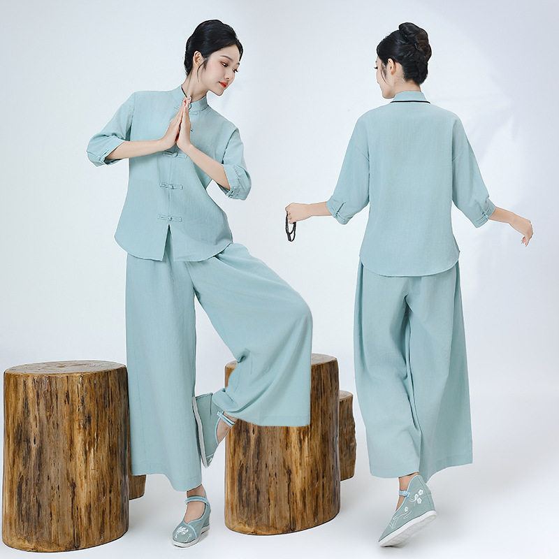 2026春夏秋中式美容美甲工作服艾炙服茶楼琴艺表演服禅意茶服套装