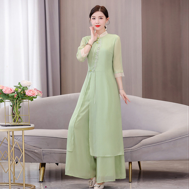 禅意茶服女奥黛改良旗袍连衣裙