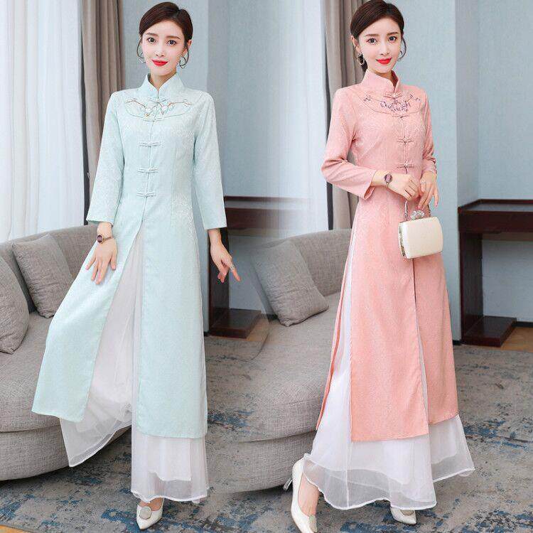 禅意茶服女奥黛改良旗袍连衣裙