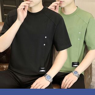 新款 t恤夏季 韩版 设计时尚 圆领上衣T 潮流男士 百搭帅气休闲薄款 短袖