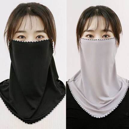 挂耳防晒冰丝面纱女夏防紫外线透气丝巾户外遮阳护颈套头面罩围脖