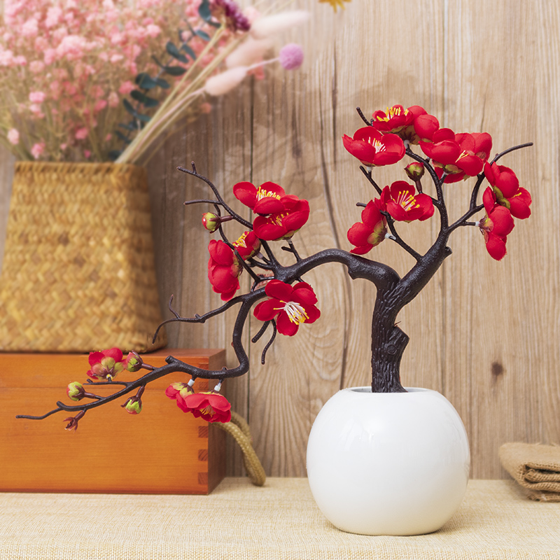 新中式仿真梅花摆件禅意假花腊梅客厅餐桌花艺用品玄关装饰摆设