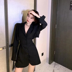 设计感小心机西装连衣裙新款夏收腰显瘦气质小个子a字裙子女