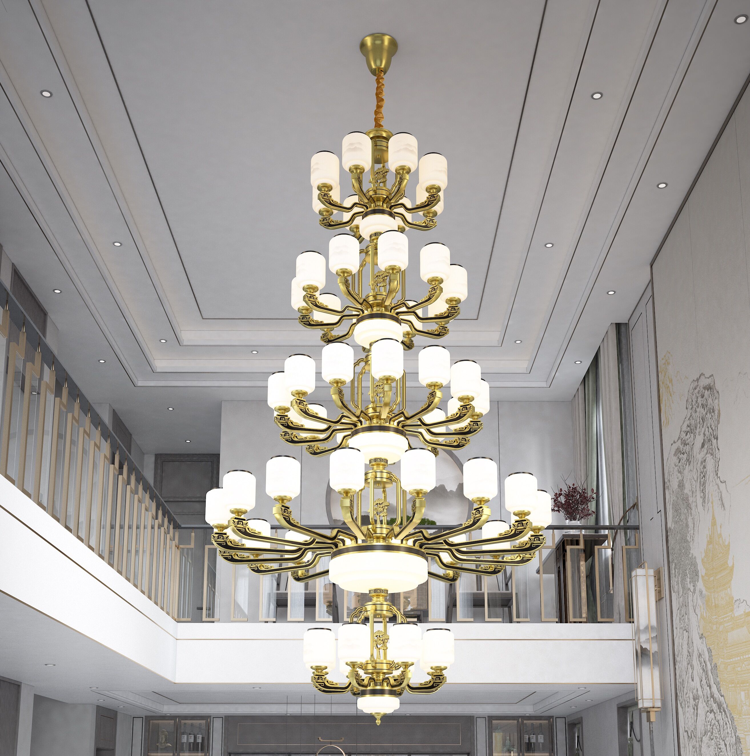 别墅复式楼大吊灯新中式灯具豪华客厅灯楼中楼大厅三层四层灯饰_虎窝淘