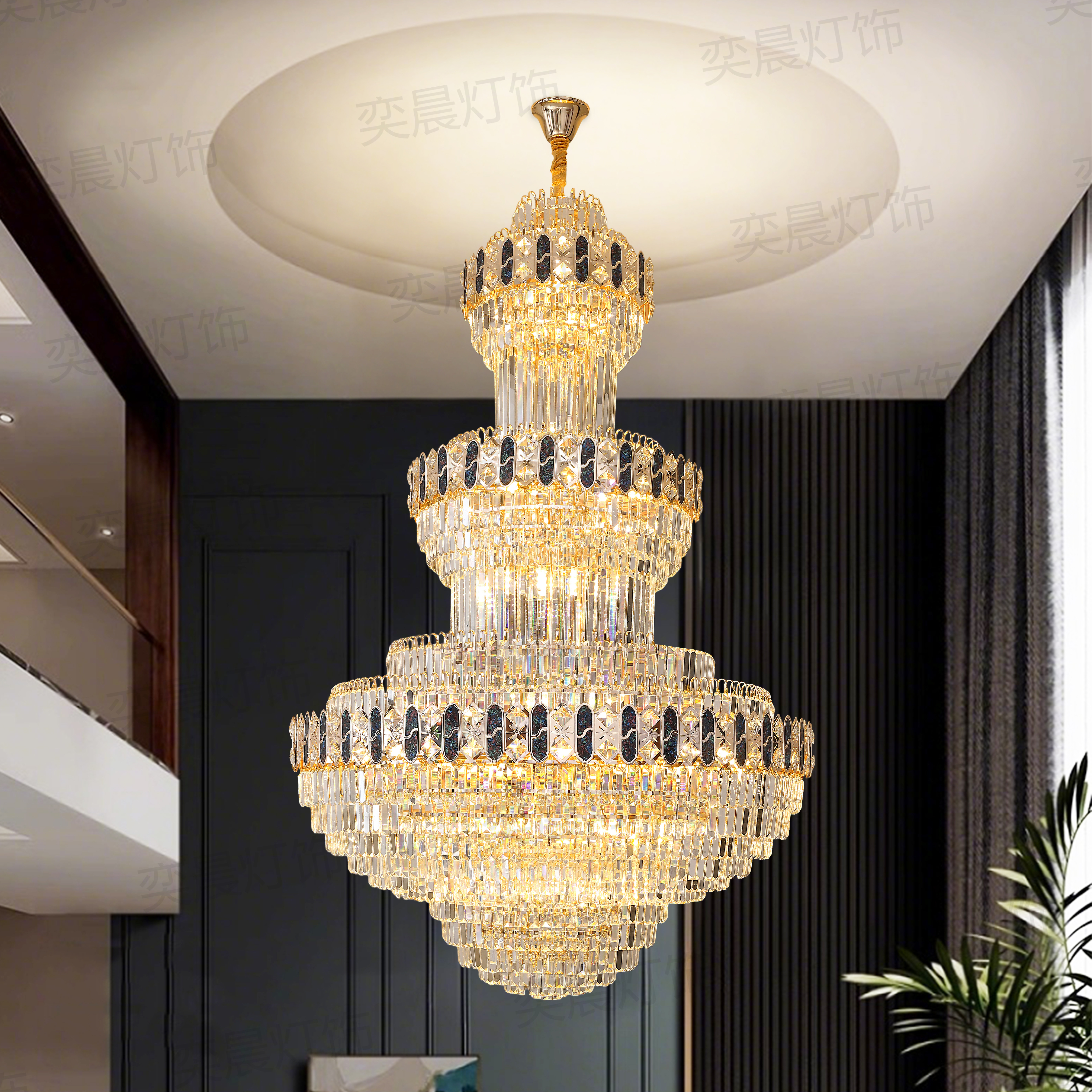 复式楼大吊灯法式客厅灯轻奢高级感别墅挑空中空大厅现代水晶吊灯