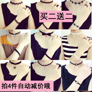 绒带颈链朋克萝莉颈带项圈原宿复古吊坠手链短款蕾丝花朵锁骨项链