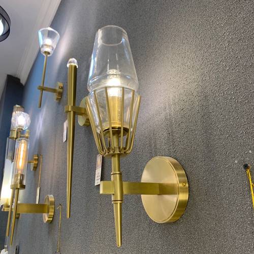 后现代风全铜玻璃走道样板房壁灯