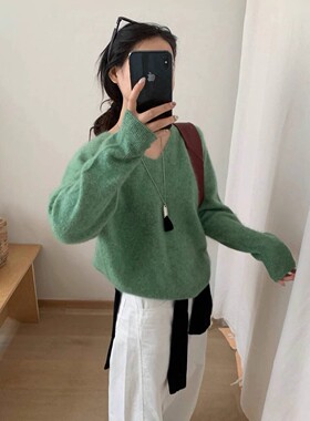 羊毛毛衣套头女秋冬季宽松显瘦百搭V领打底针织衫小个子穿搭上衣
