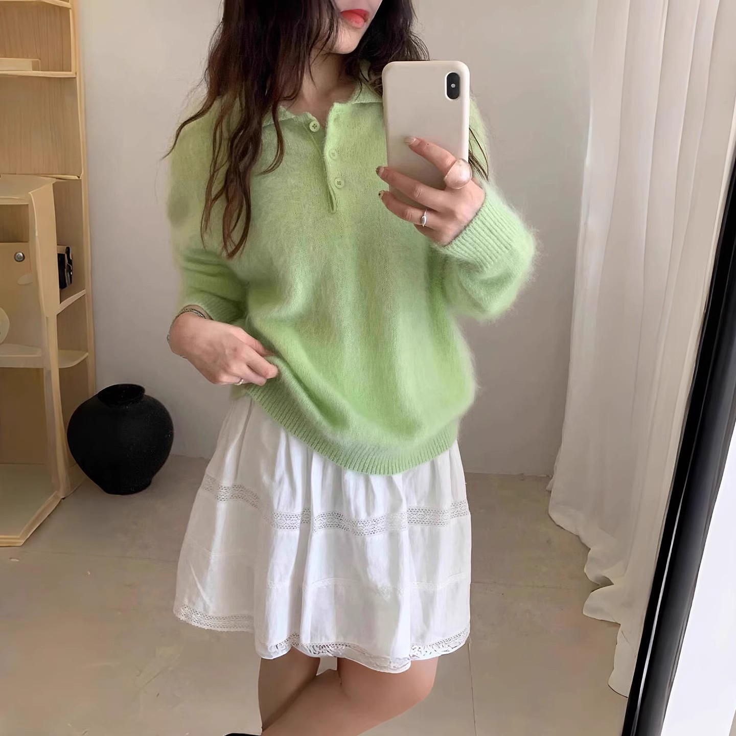 全羊毛毛衣套头女2025秋冬韩版宽松显瘦polo领纯色高级感针织上衣