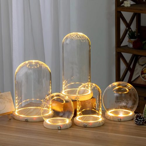 玻璃罩展示盒促销花发光底座