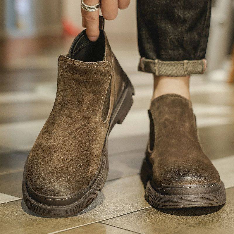 马丁靴男款2025秋冬拉链男士短靴复古磨砂牛皮高帮休闲皮鞋男真皮