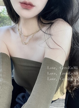 CeroEnMi 锁骨大特写 字母星星水钻双层项链