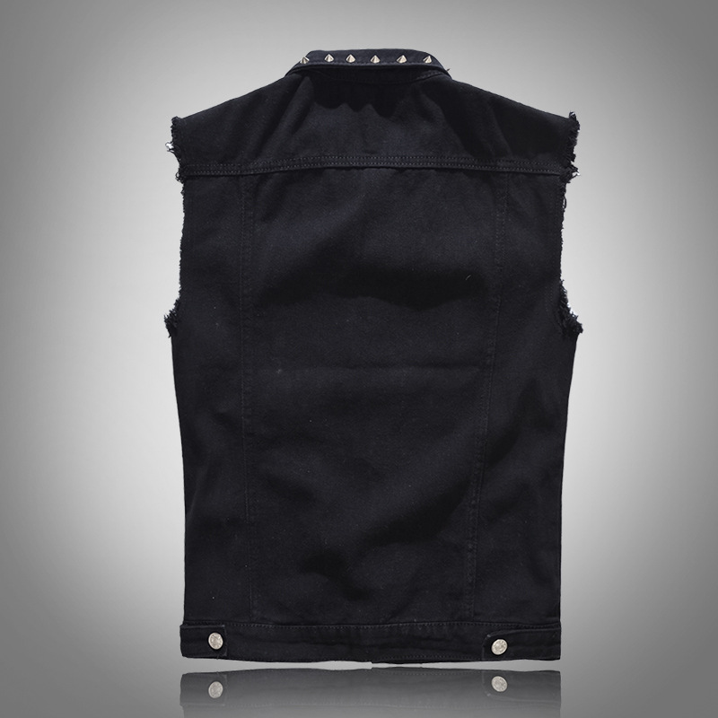 Men Punk Rock Rivet Cowboy Denim Vest 男士铆钉朋克机车马甲 男装 常规马甲 原图主图