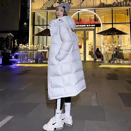 olleenuka95白鹅绒羽绒服女加厚中长款过膝小个子宽松保暖外套