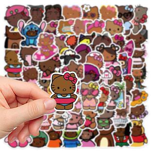 132张黑皮Kitty贴纸卡通创意手机壳手账笔记本电脑拉杆箱装 饰贴画