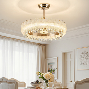 带风扇吸顶灯奶油风 复古家用水晶灯轻奢卧室灯新款 风扇灯法式 法式