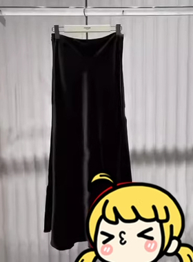 WJWG专柜正品2024秋新款黑色中裙半身裙2LA3071140-699