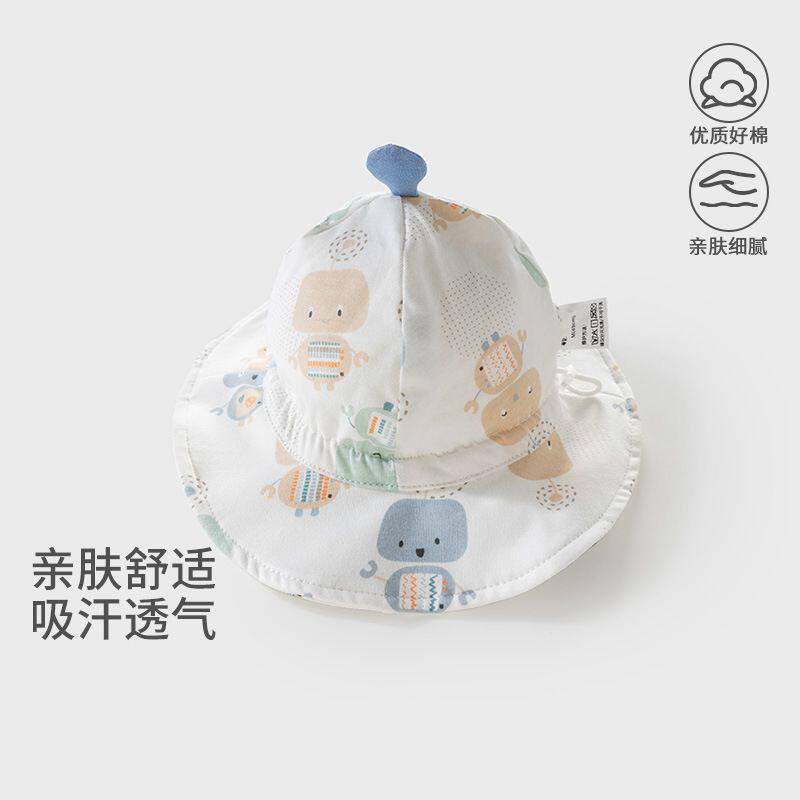 纯棉A类婴儿帽子春秋薄款可调节幼儿夏季渔夫帽宝宝夏遮阳太阳帽
