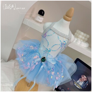 宠物衣服夏款纱裙约克夏小裙子小体马尔济斯公主裙透视网纱蓬蓬裙