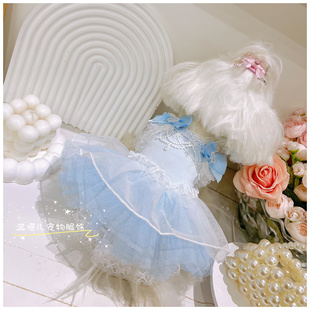 小体狗狗马尔济斯宠物夏款连衣裙蕾丝蝴蝶结仙女纱纱公主裙竹纤维