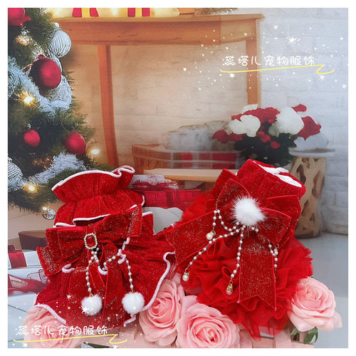 蕊塔儿原创狗狗棉衣宠物拜年服圣诞新年加厚保暖公主裙猫咪棉衣冬