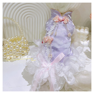 小体狗衣服马尔济斯约克夏国风旗袍新中式外套春夏新款礼服连衣裙