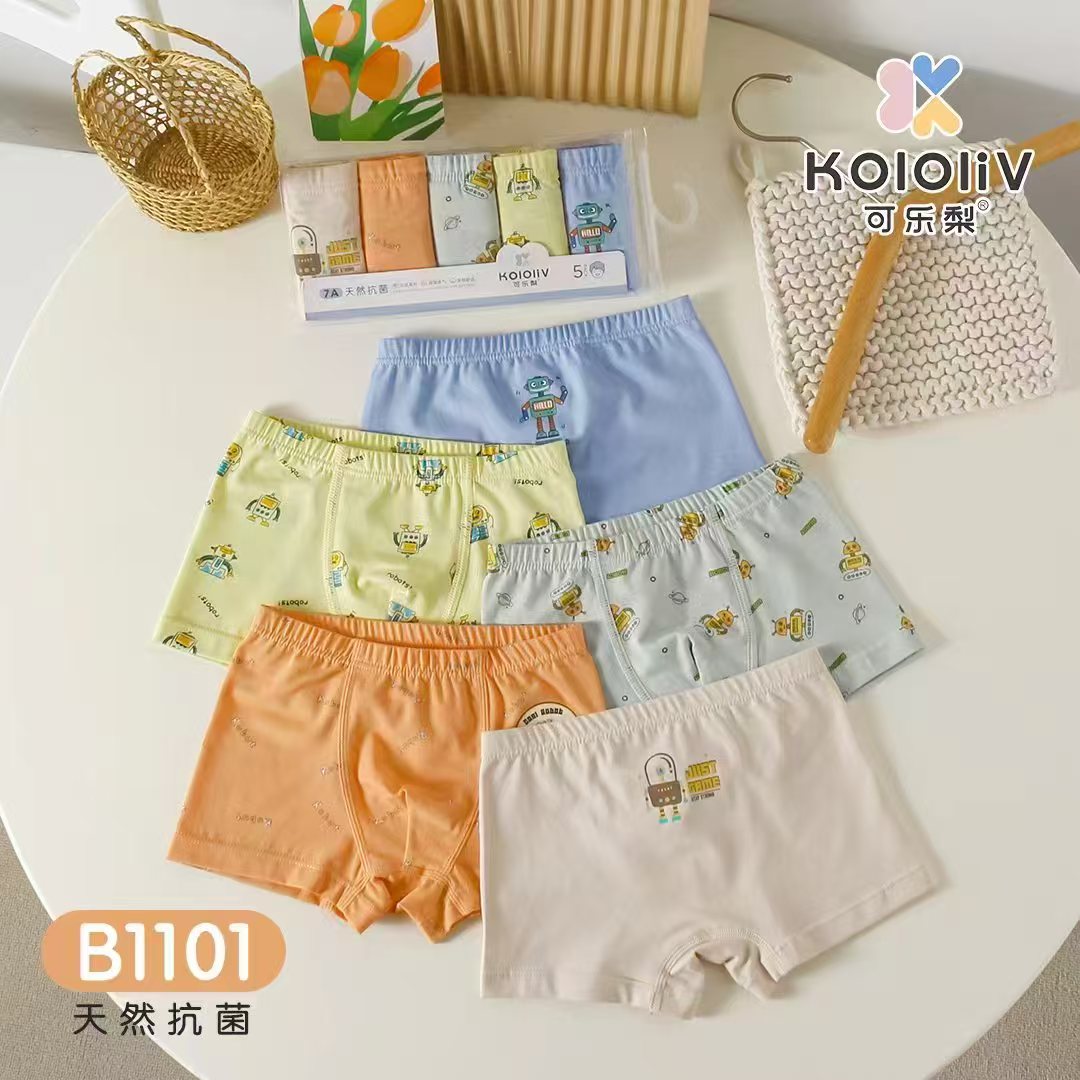 2025年新款可乐梨儿童内裤男童学生棉内裤小动物卡通字母平角裤