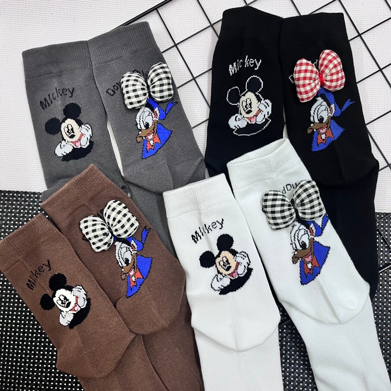 2025秋冬新款袜子女韩版个性潮袜卡通AB版米奇蝴蝶结ins风中筒袜