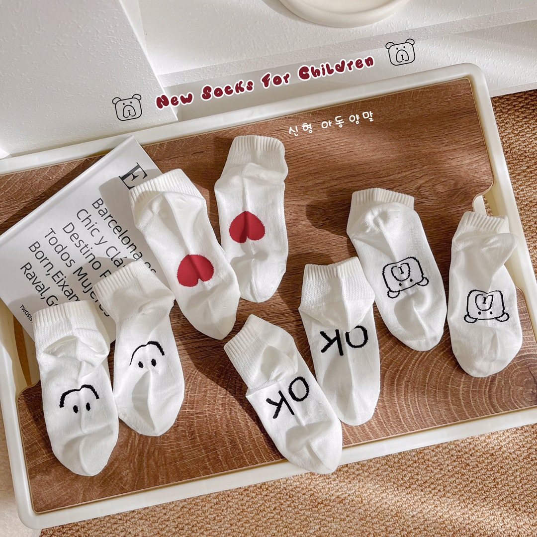 米若克男女童棉袜春夏儿童透气短袜潮童青少年袜子学生白色运动袜