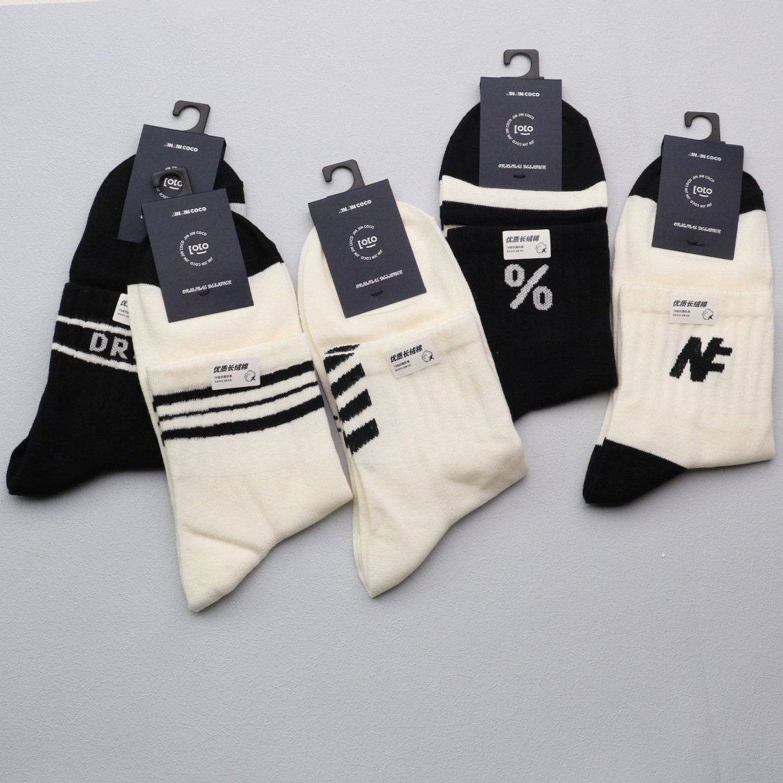 5024男袜秋冬 jinjincoco新款字母透气中筒袜男士棉袜百搭休闲袜