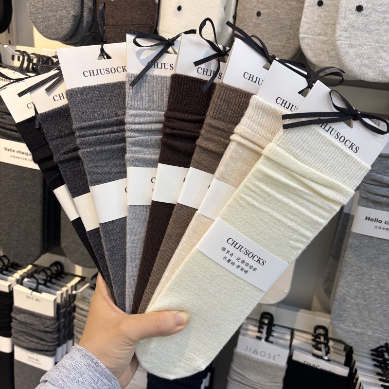 超骏2705仿羊绒冬款堆堆袜女袜冬季保暖中筒袜光版厚袜子纯色长袜