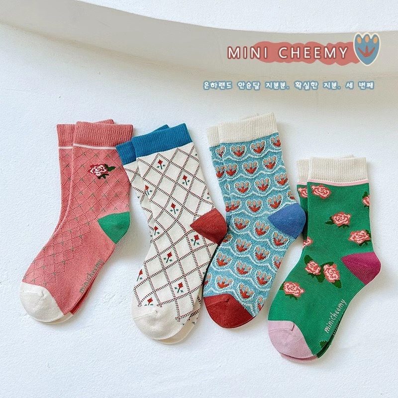 女童袜子春秋纯棉儿童韩版复古中筒袜宝宝女孩中大童精梳棉袜秋季