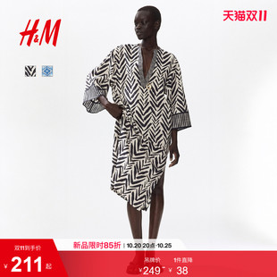 HM女装连衣裙2026秋季新款波嬉田园风腰部系带裙衫式裙1344065